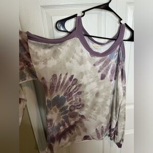143 Story by Line Up Tie Dye Cold Shoulder Long Sleeve Tee Sz S Oversized Purple